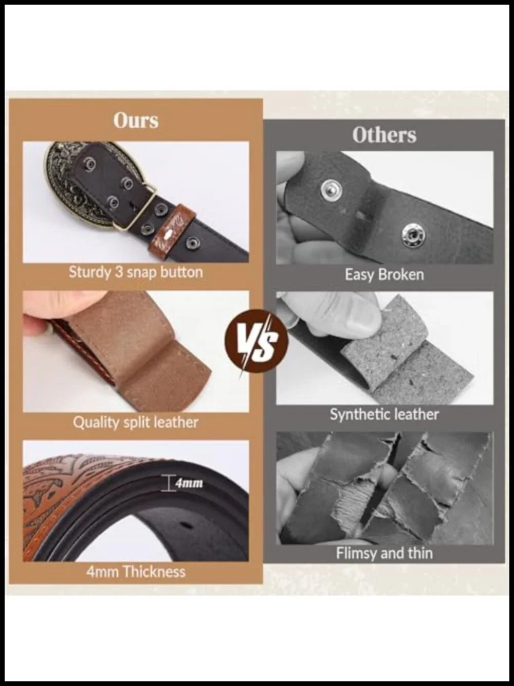 Western Cowboy Leather Belt with Longhorn Poker Buckle